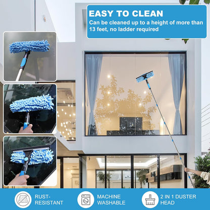 4PCS Microfiber Duster Kit, 3 in 1 Microfiber Dusters Retractable Gap Dust Cleaner and Chenille Duster with 83 inches Extra Long Extension Pole for Cleaning Ceiling Fan, High Ceiling