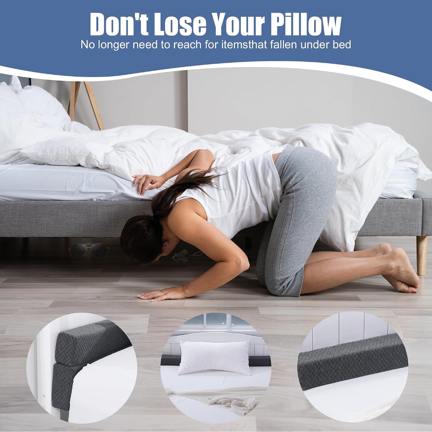 Flodable Pillow for Headboard Gap,Bed Gap Filler Queen Size,Adjustable Bed Wedge Pillow for Headboard,Rectangular Bed Gap Filler,Foam Mattress Gap Filler(Gray,Queen)