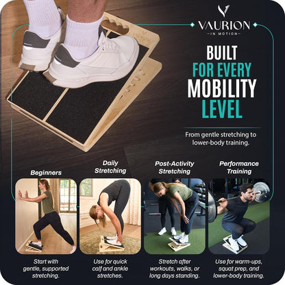 Portable Wood Slant Board, Adjustable Squat Wedge, Calf Stretch | Foldable wood slant board, 5 adjustable angles (20-40°); calf stretch, squat wedge, heel-elevated squats, ankle mobility