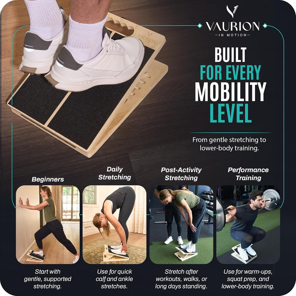 Portable Wood Slant Board, Adjustable Squat Wedge, Calf Stretch