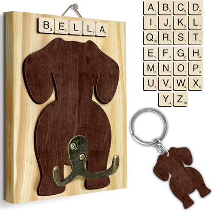 Dog Leash Holder Wall Mount, Pet Harness Hanger with Scrabble Letters, Dog Collar Organizer for Entryway, Memorial Cat Leash Holder for Wall, Pet Loss Gifts, Keepsake, Home Decor PF212-NAT