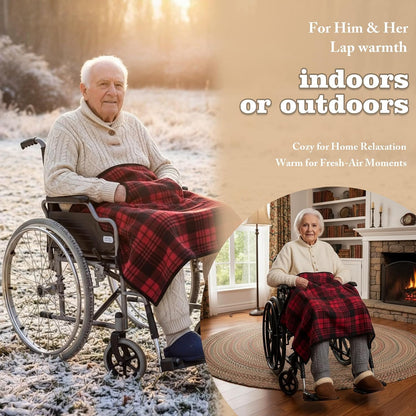Wheelchair Lap Blanket for Seniors, 43" * 28" Soft Sherpa Lined Knee & Lap Cover, Warm Lightweight Throw with Snap Buttons, Cozy Comfort for Elderly & Caregivers, Wine Red