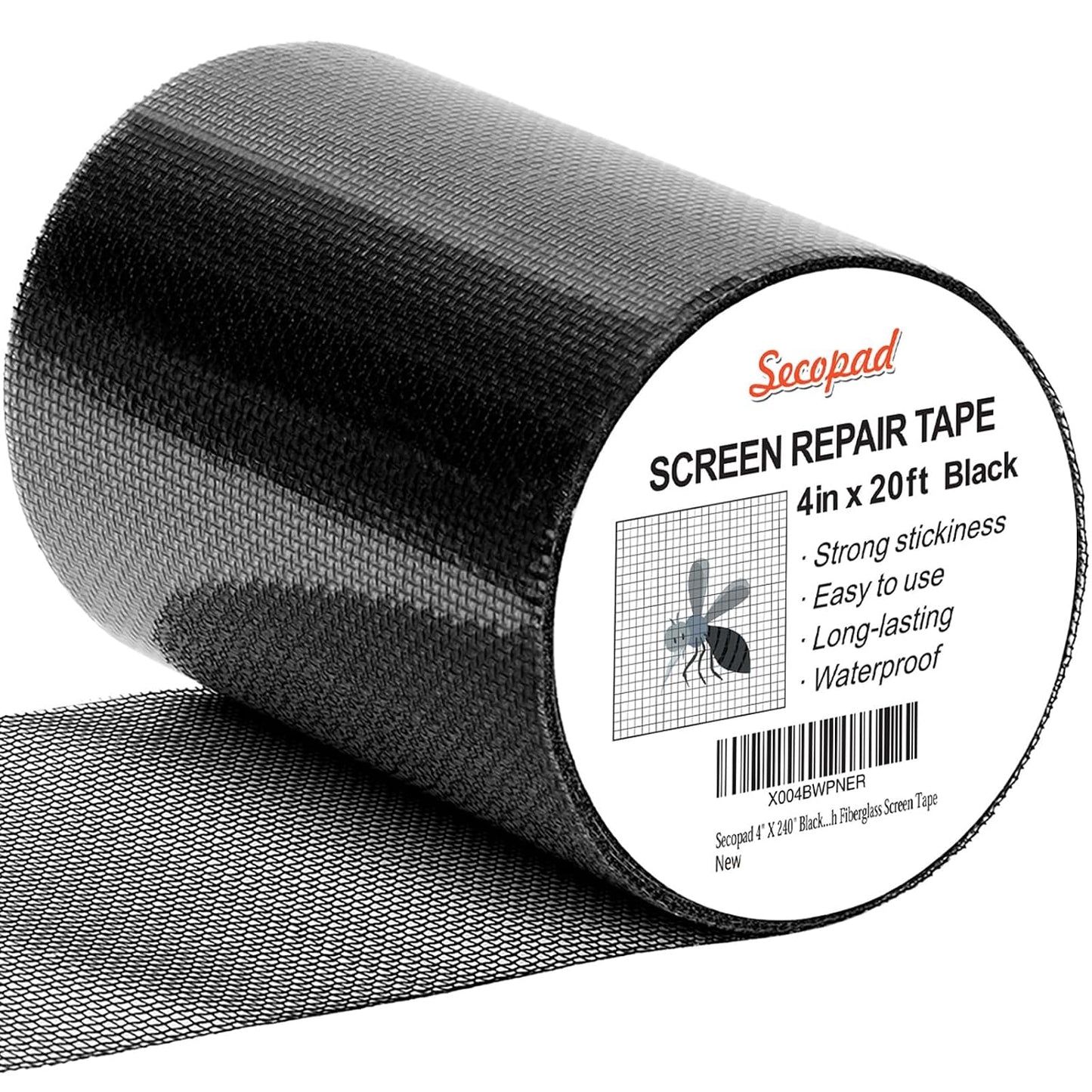 Secopad 2" x 180" (15FT) Screen Repair Tape, Screen Repair Kit, Black | Window Screen Patch, Quick Repair, Strong Adhesive, Easy to Use, For Mesh Window & Door, Cuttable Fiberglass, No Tools Needed
