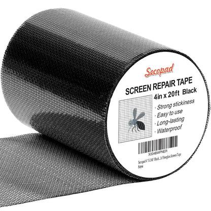 Secopad 2" x 180" (15FT) Screen Repair Tape, Screen Repair Kit, Black | Window Screen Patch, Quick Repair, Strong Adhesive, Easy to Use, For Mesh Window & Door, Cuttable Fiberglass, No Tools Needed