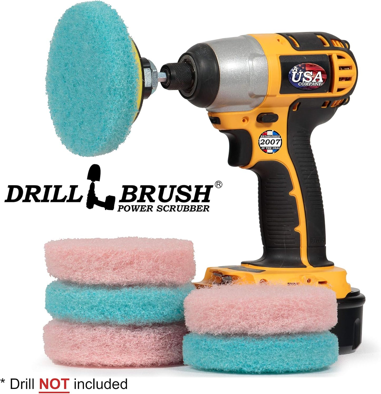Cordless Drill Attachment - Acid Rain - Pool Tile - Granite - Shower Doors | Scrub - Scour - Drill Pads - Hard Water Stain Remover - Soap Scum - Mold - Mildew - Mineral - Rust - Calcium - Limescale