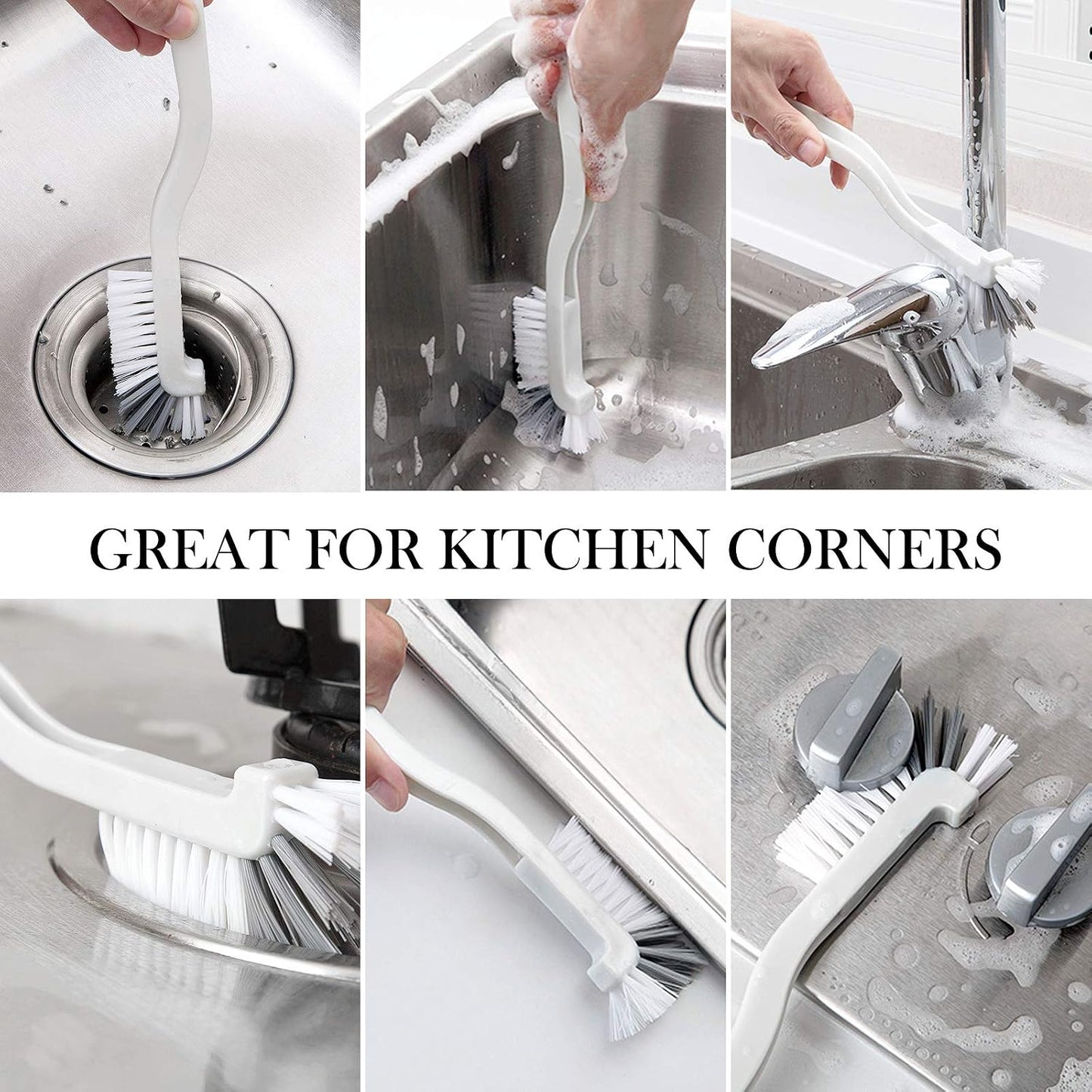 2 Pcs Cleaning Brush Small Scrub Brush for Cleaning Sink Bathroom Kitchen Edge Corner Grout Household Use with Handle