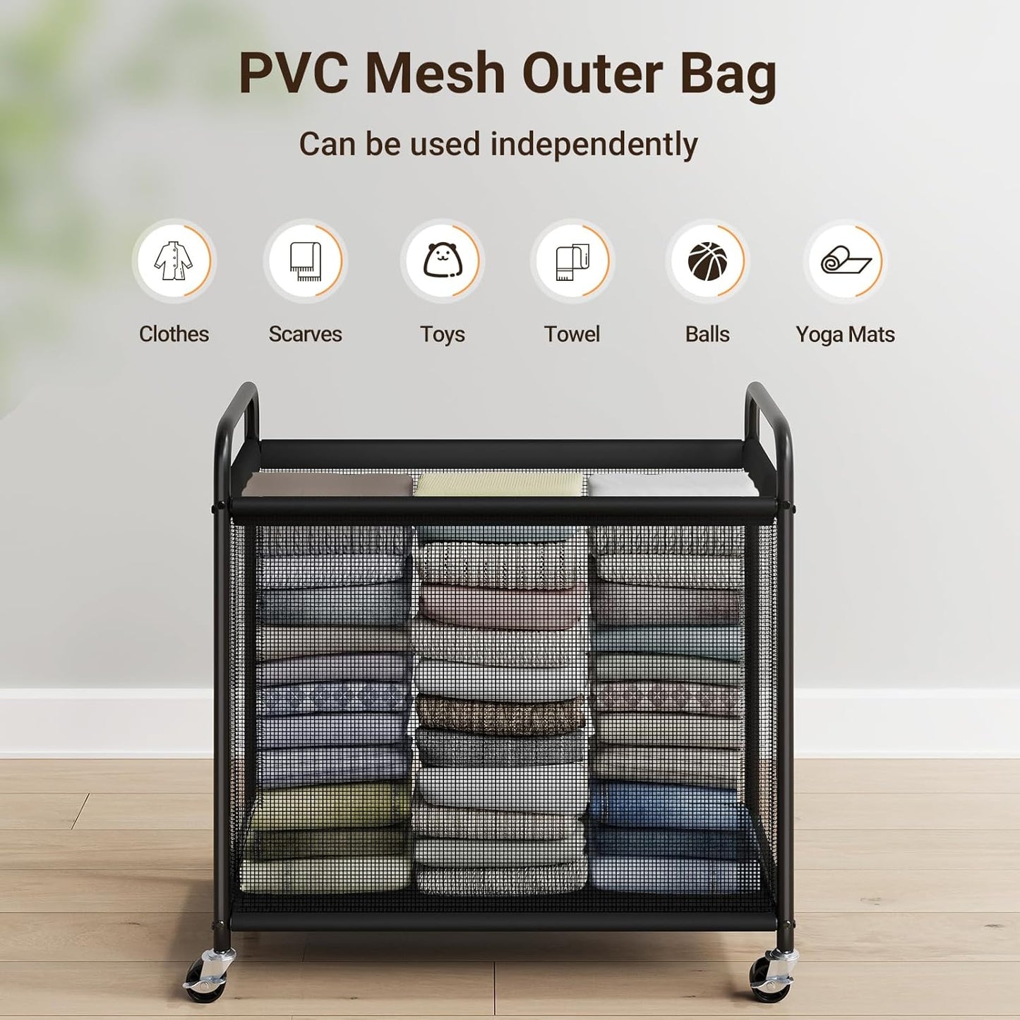 ELYKEN Laundry Hamper 2 Section, 100L Rolling Laundry Sorter with Wheels | Removable Washable Liner Bags, Sturdy Steel Frame and Metal Handle, Double Compartment Clothes Organizer for Laundry Sorting
