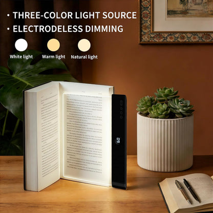 LED Reading Book Page Light - USB Rechargeable Flat Books Night Lamp - Smart Clear Read Booklight Panel - Dimmable Plate with 3 Colors & Timer - Portable Eye Care Reading Light for Bed Time (White)