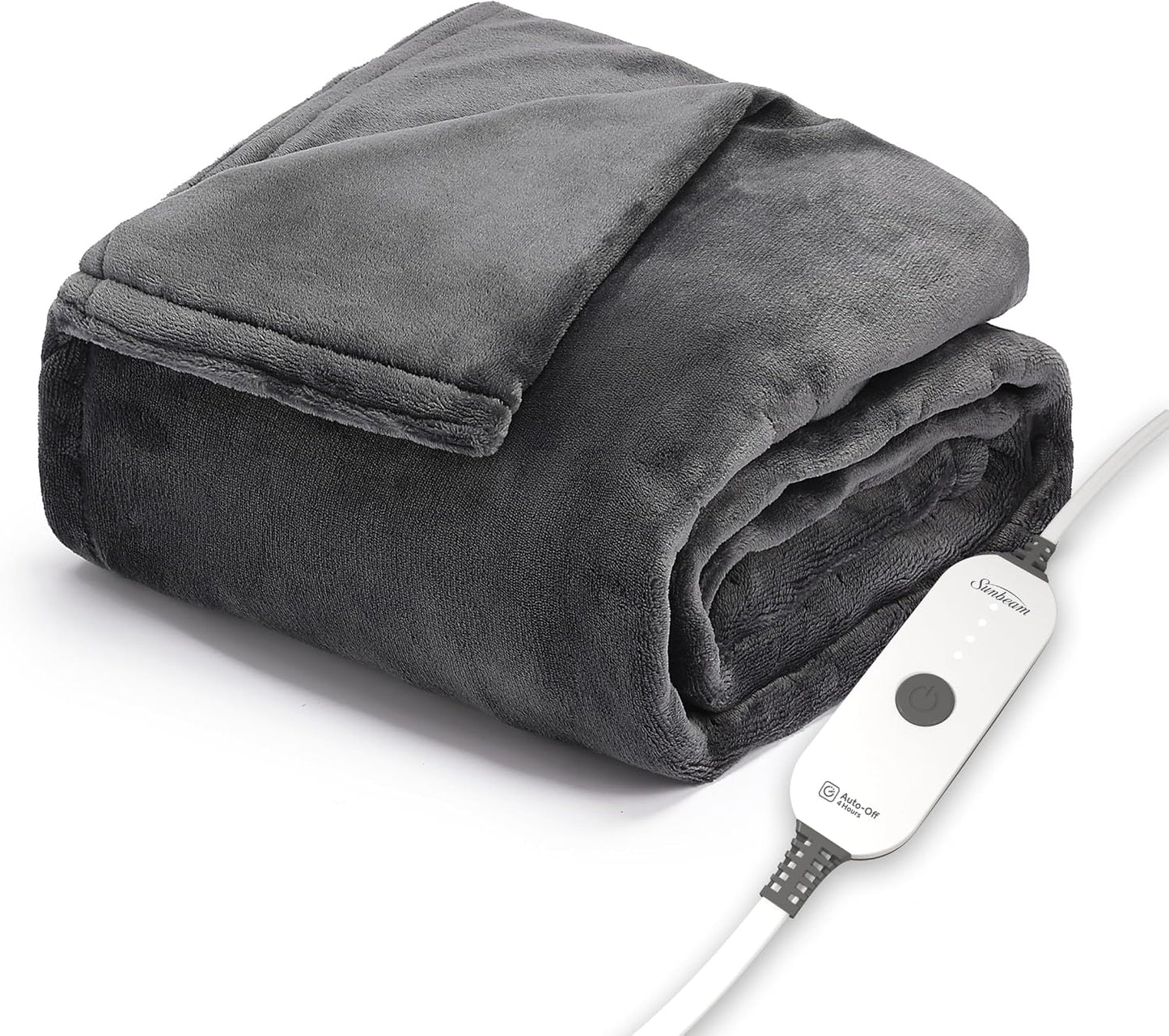 Sunbeam Royal Posh Dove Grey Heated Personal Throw / Blanket, Cozy-Warm, Adjustable Heat Settings