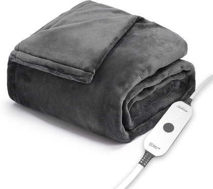 Sunbeam Royal Posh Dove Grey Heated Personal Throw / Blanket, Cozy-Warm, Adjustable Heat Settings