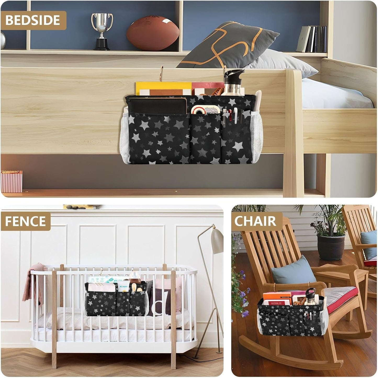 Bedside Caddy Hanging Bunk Bed Caddy Bed Organizer Hanging Pocket with 2 Hooks Bedside Storage Organizer Pocket Bag Holder Checkered Light Green - Colors B