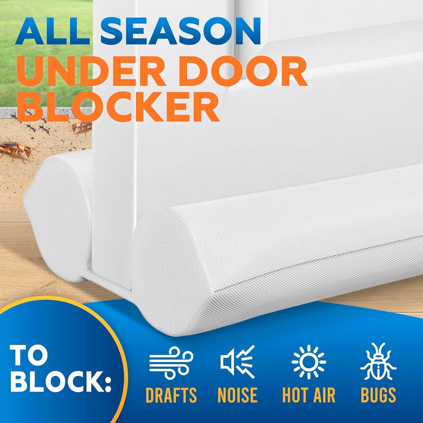 Comfyanno Under Door Draft Stopper - Bottom Door Gap Filler & Seal - Fits 30” to 36” Door, Double Side Block Noise, Sound, Air, Bugs, Dust, Easy to Install, No Adhesive, Black