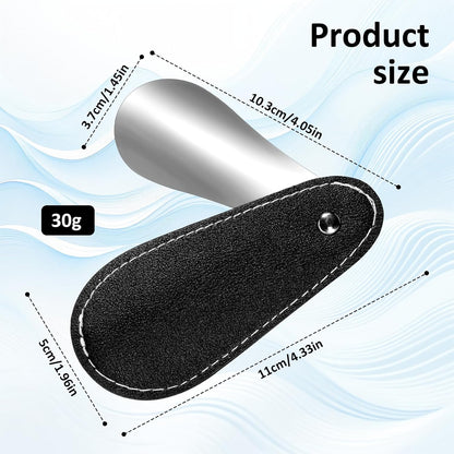 InnoHHustle Short Shoe Horn with PU Leather Cover 4.3 Inch Metal Shoe Spoon Portable Mini Travel Leather Shoehorn Travel Shoes Spoon Helper Short Shoes Tongue Pocket Handled Shoespooner for Women Man