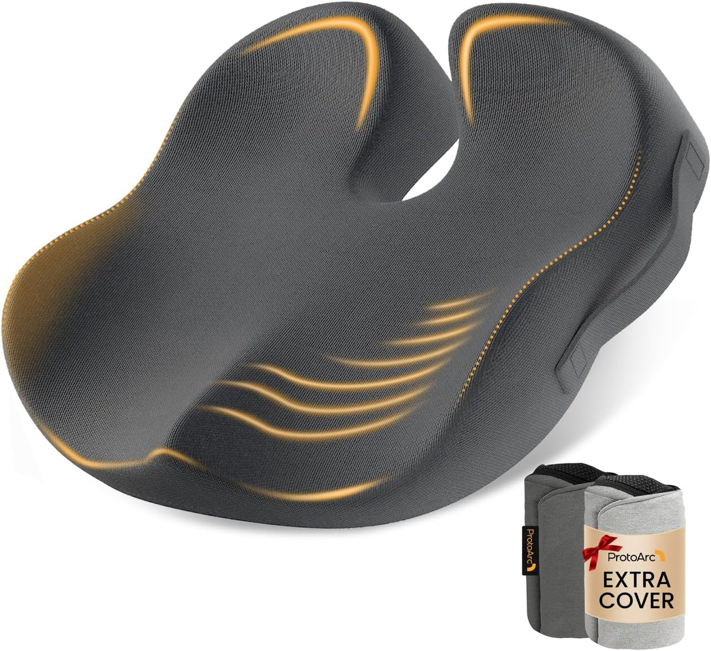 ProtoArc Seat Cushion, Office Chair Cushion for Sciatica, Black | Coccyx Cushion, Ergonomic Memory Foam Seat Cushion for Car, Home, Pressure Relief Pad for Hip, Tailbone, All Day Comfort