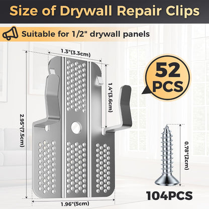 32 Pack Drywall Repair Clips,Easy Install Drywall Clip, Drywalls Patch Clip | Drywall Repair Kit for Damaged Wall and Sheetrock, Metal Drywall Clips for Backing, Drywall Fasteners For 1/2" & 5/8" Panels