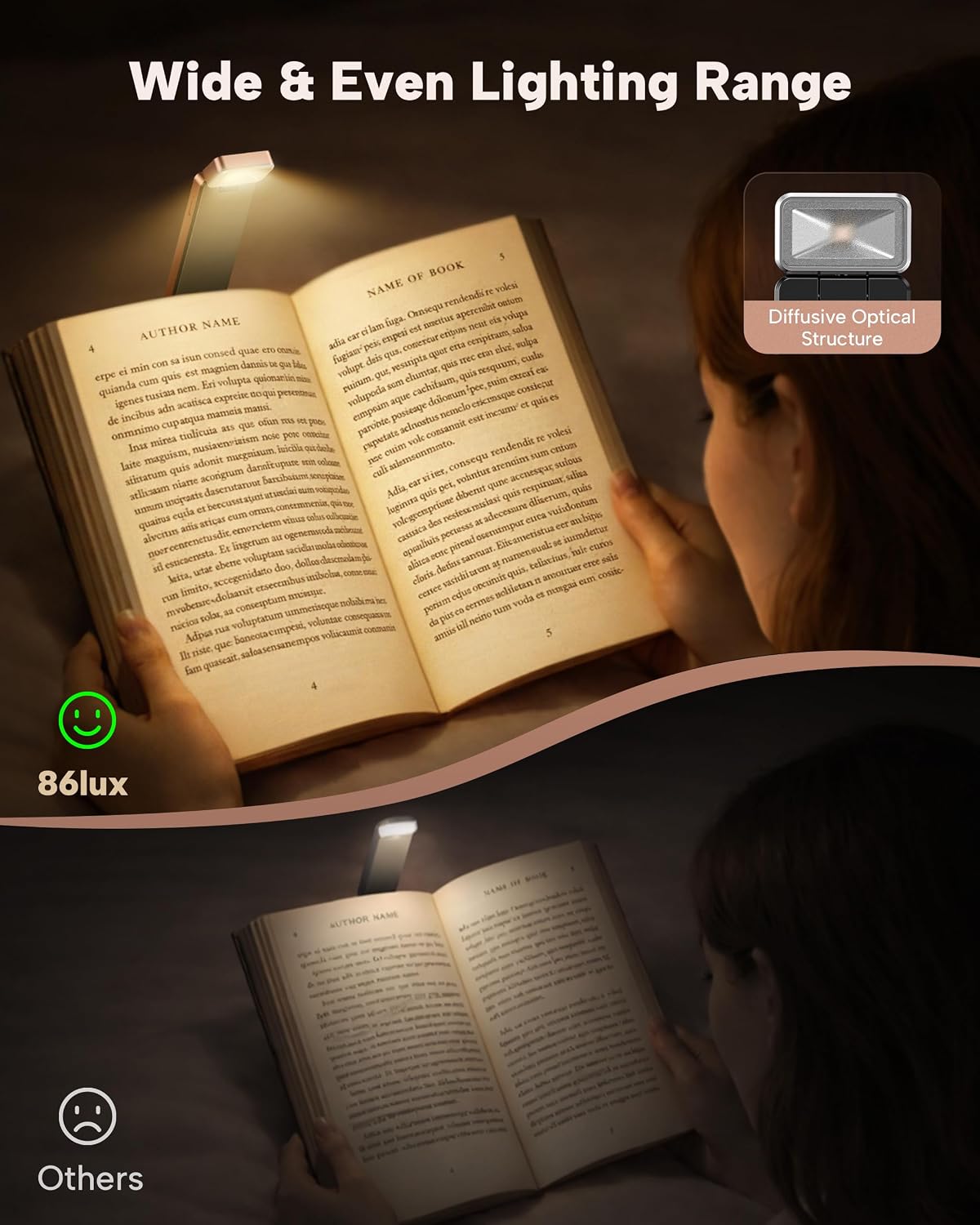 86lux Book Light, Rechargeable Clip-On LED Reading Light for Bed | 3 Color Temperatures with Stepless Dimming, Ultralight Bookmark Design for Book Lovers, Grey