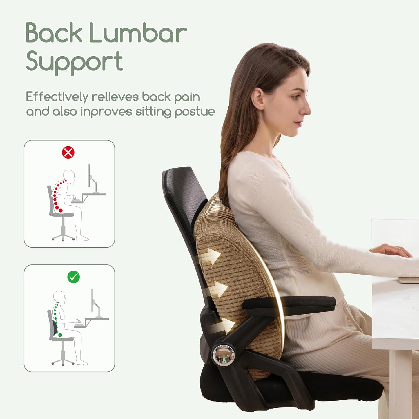 HIGOGOGO Lumbar Support Pillow for Recliner Chair/Accent Chair/Couch, Memory Foam Back Support Cushion for Elderly, Recliner Cushions for Back Rest, Pain Relief, Reading, Washable Cover, Brown