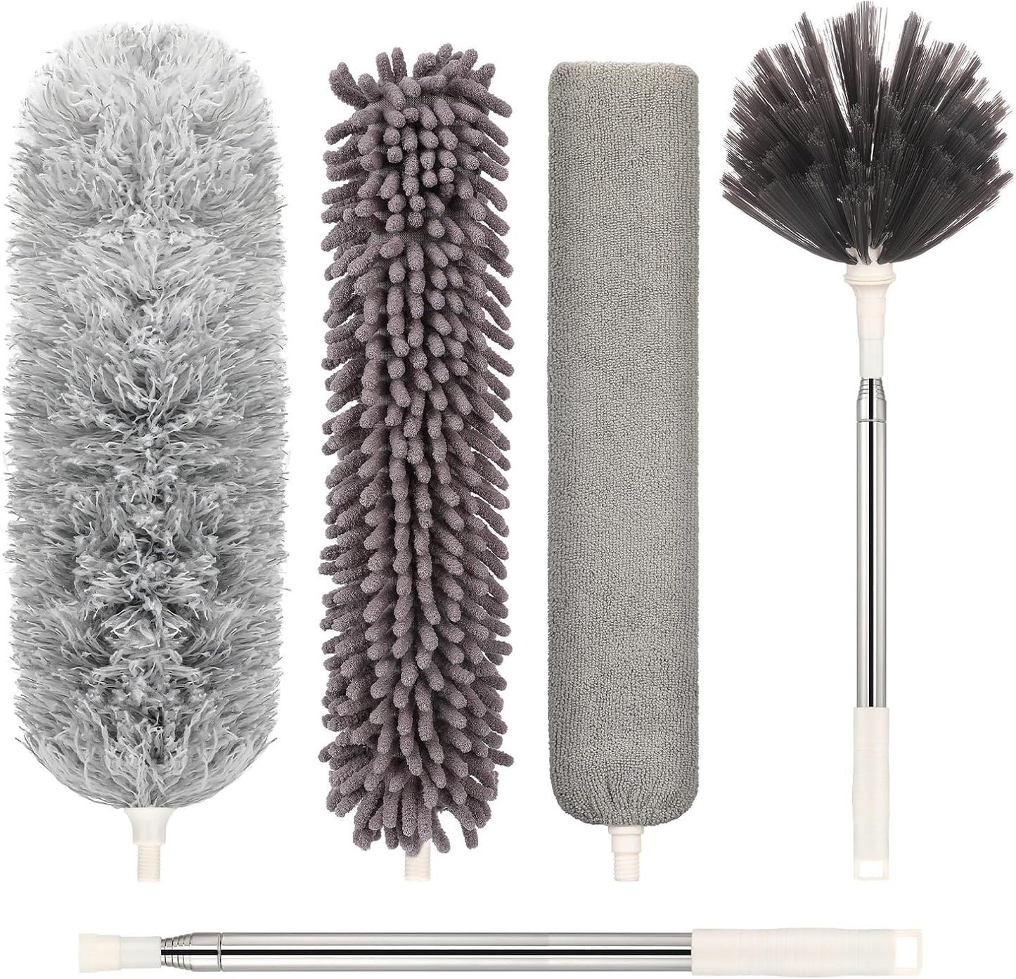 Microfiber Duster with Extension Pole(Stainless Steel) 30 to 100 Inches, Washable Dusters, Reusable Dusters, Bendable Duster for High Ceiling, Cleaning Ceiling Fan, Furniture, Blinds, Cars