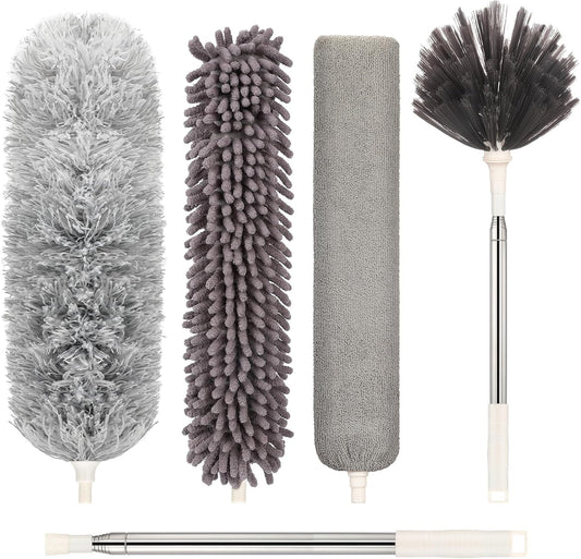Microfiber Duster with Extension Pole(Stainless Steel) 30 to 100 Inches, Washable Dusters, Reusable Dusters, Bendable Duster for High Ceiling, Cleaning Ceiling Fan, Furniture, Blinds, Cars