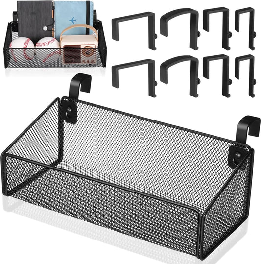 ULTECHNOVO Bedside Caddy Shelf Hanging Storage Basket for Bunk Bed, Office Cubical Walls, Baby Rails, College Dorm Organizer - with 10 Hooks for Phone, Glass, Magazine, Decor (Black)