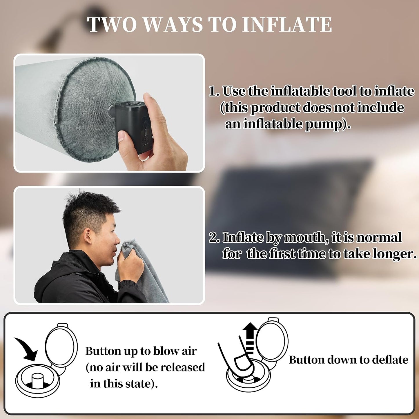 ONTYZZ Inflatable Round Neck Pillow Cervical Roll Pillow, 4.9 * 14.96 inch | Cylinder Bolster Pillow for Head, Neck, Back, Legs and Yoga, Grey