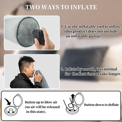 ONTYZZ Inflatable Round Neck Pillow Cervical Roll Pillow, 4.9 * 14.96 inch | Cylinder Bolster Pillow for Head, Neck, Back, Legs and Yoga, Grey