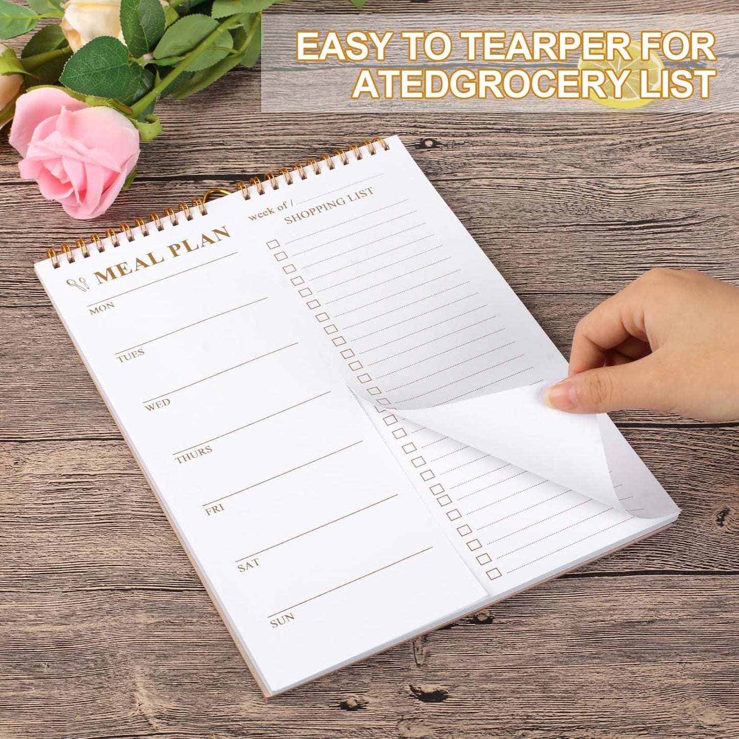 AZUREAL 50 Sheets Meal Planner, 8.5x11 Inch Double Helix Magnetic Meal Planning Notepad and Grocery List Notepad with Tear-Off Shopping List, Wall-Mountable Daily & Weekly Meal Planner for Fridge