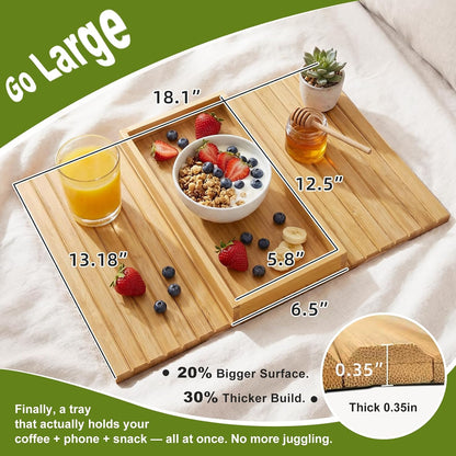 Sofa Arm Tray, Fits 6.5"+ Couch Armrest, Foldable Bamboo Large Storage Tray | Sturdy 12.5" x 5.8" Storage Compartment, Portable Chair Couch Caddy Arm Tray, For Cup TV Snacks Phone