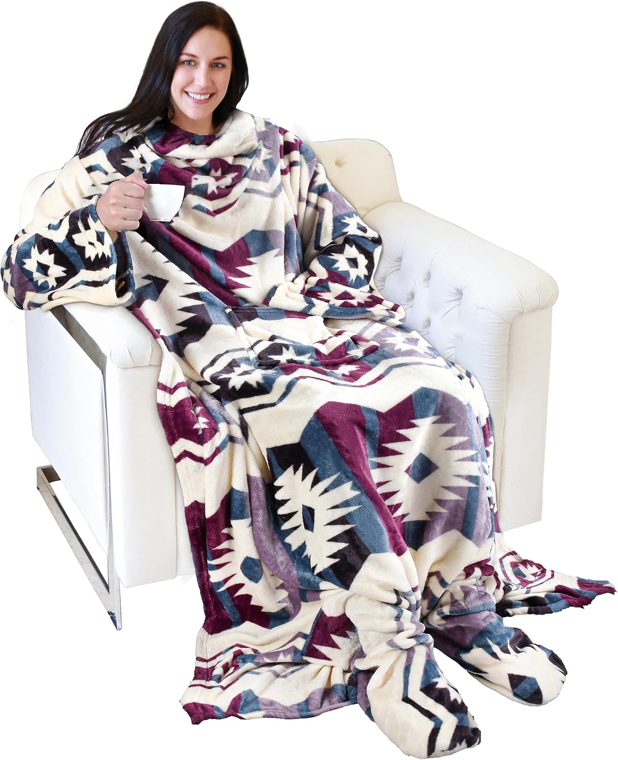 Catalonia Wearable Blanket with Sleeves & Foot Pocket for Adults | Soft Fleece Throw Wrap with Hands-Free Comfort, Perfect for Reading, TV Time & Relaxing, Christmas Gift for Women & Men