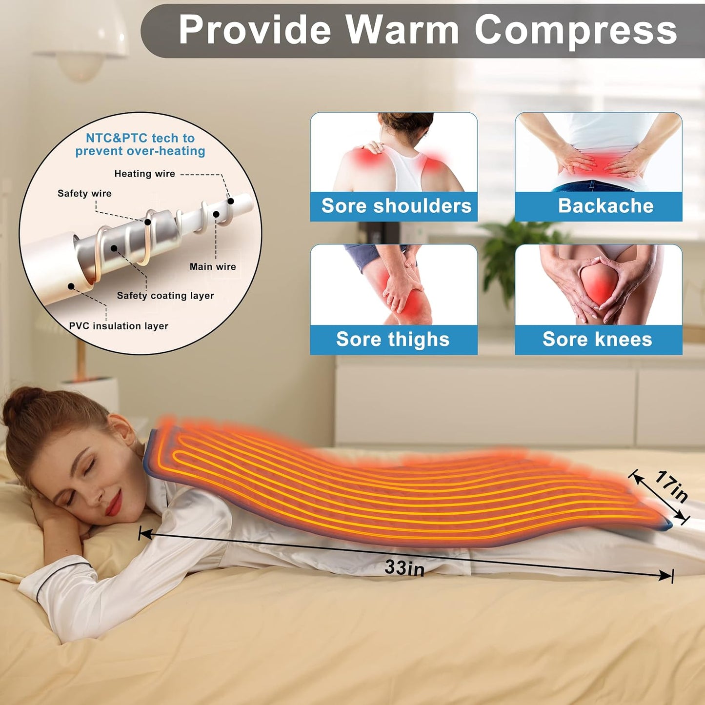 Heating Pad Electric Heat Pad, Hot Heated Pad,Multiple Temp and Timer Settings,Suitable for Shoulders, Neck, arms, Abdomen, Back, Legs, etc. (Gray Green, 24"X12")