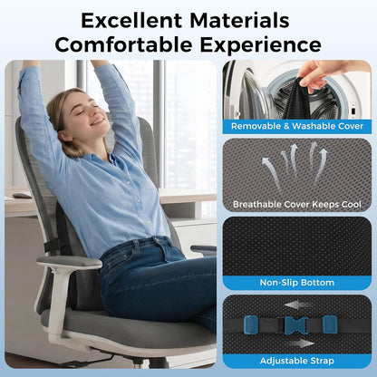 Lumbar Support Pillow for Car & Office Chair - High-Density Memory Foam Back Cushion for Sciatica & Lower Back Pain Relief - Non-Slip Support for Long Commutes & Desk Workers (Black)
