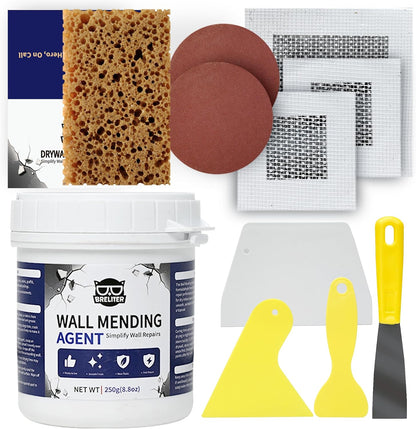 Drywall Patch Repair Kit - Drywall Repair Kit for Wall Texture, Holes, Cracks, Graffiti & Stains, Patches/Scrapers/Sandpaper/Texture Sponge/Putty Knife, Formaldehyde-Free, White (8.8oz)