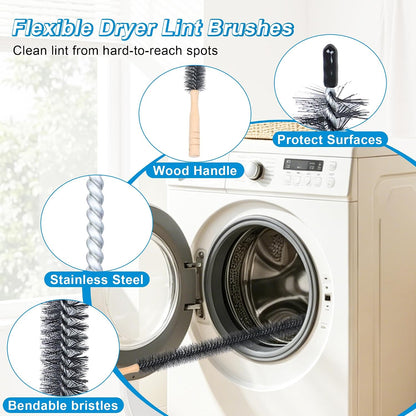 2 PCS Dryer Vent Cleaner Kit Compatible with Most Vacuum Cleaner | Dryer Lint Brush and Vacuum Hose Attachment with Universal Elastic Connector, Quickly Lint Remover