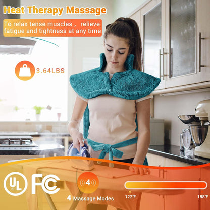 Massaging Heating Pad for Neck and Shoulders and Back Pain Relief | 24 x 35" Large Electric Heating Pad with 4 Vibration Motors, 2 Heat Levels, 4 Massage Modes, Auto Shut-Off, Wearable Design