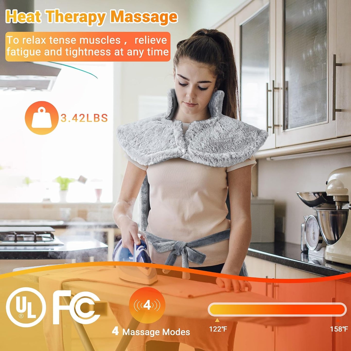 Massaging Heating Pad for Neck and Shoulders and Back Pain Relief | 24 x 35" Large Electric Heating Pad with 4 Vibration Motors, 2 Heat Levels, 4 Massage Modes, Auto Shut-Off, Wearable Design