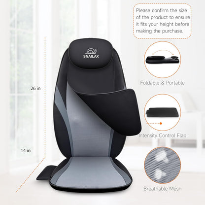 Snailax Shiatsu Back Massager with Heat, Deep Kneading Massage Chair Pad for Neck, Shoulders, Full Back & Waist, Adjustable Roller Massage Seat Cushion for Home Office, Pain Relief, Gift for Men Women