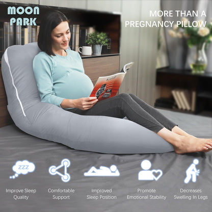 MOON PARK Pregnancy Pillows for Sleeping - 57 Inch U Shaped Full Body Maternity Pillow with Removable Cover - Support for Back, Legs, Belly, Hips - Pregnancy Pillow for Women - Grey