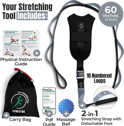 Stretch Strap with Loops Physical Therapy - Full Body Exercise Straps for Stretching with Detachable Foot - Leg & Calf Stretcher for Plantar Fasciitis, Physical Therapy, Pain Relief, and Flexibility