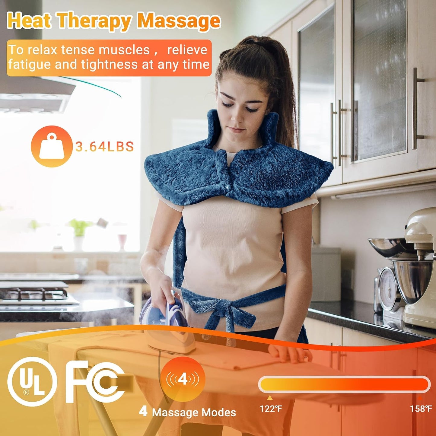 Massaging Heating Pad for Neck and Shoulders and Back Pain Relief | 24 x 35" Large Electric Heating Pad with 4 Vibration Motors, 2 Heat Levels, 4 Massage Modes, Auto Shut-Off, Wearable Design