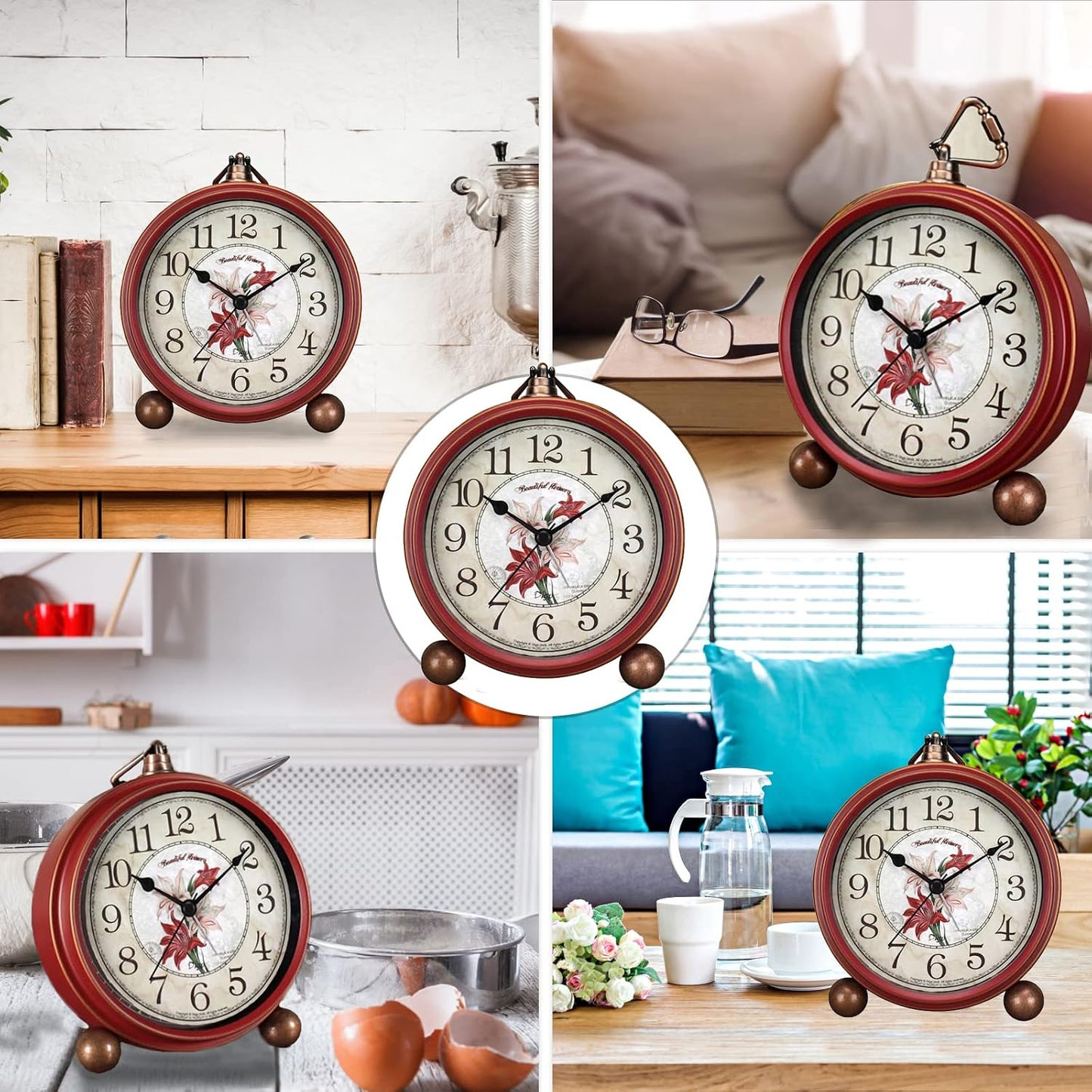 Maxspace 5.2in Analog Clock, Retro Silent Desk Clock Non-Ticking & Battery Operated with Quartz Movement,Clock Decor for Bedroom Living Room