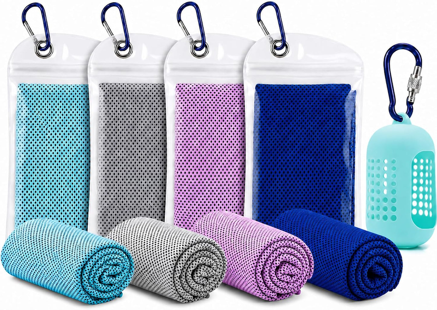 Cooling Towels for Neck and Face, Instant Cooling Towel,4 Pack with Hooks | Instant Cooling Towel, Water Activated, Soft Microfiber, Reusable,4 Pack with Hooks, Great for Golf Gym Running Sports