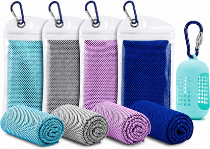 Cooling Towels for Neck and Face, Instant Cooling Towel,4 Pack with Hooks | Instant Cooling Towel, Water Activated, Soft Microfiber, Reusable,4 Pack with Hooks, Great for Golf Gym Running Sports