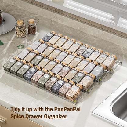 Spice Drawer Organizer, 8 Pack Clear Seasoning Organizer Rack | Expandable From 11" to 22" Wide, Kitchen Spice Rack Organizers for Drawer, Countertop, (Jars Not Included)