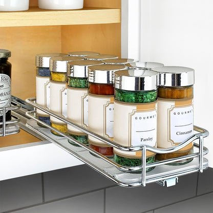 LYNK PROFESSIONAL® Pull Out Spice Organization for Cabinets - 4-3/8 inch Wide – Spice Rack for Inside Cabinets, Slide Out Spice Rack Organizer for cabinet – Pull Out Spice Rack, Sliding 2 Tier Chrome
