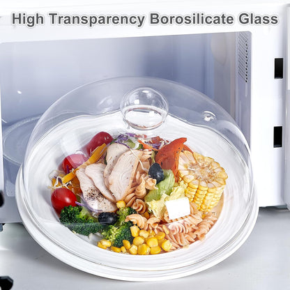 12 Inch Borosilicate Glass Light Microwave Splatter Cover for Food | All Glass Tall Splatter Guard Microwave Plate Serving Dish Covers Lid with Handle for Heating Food