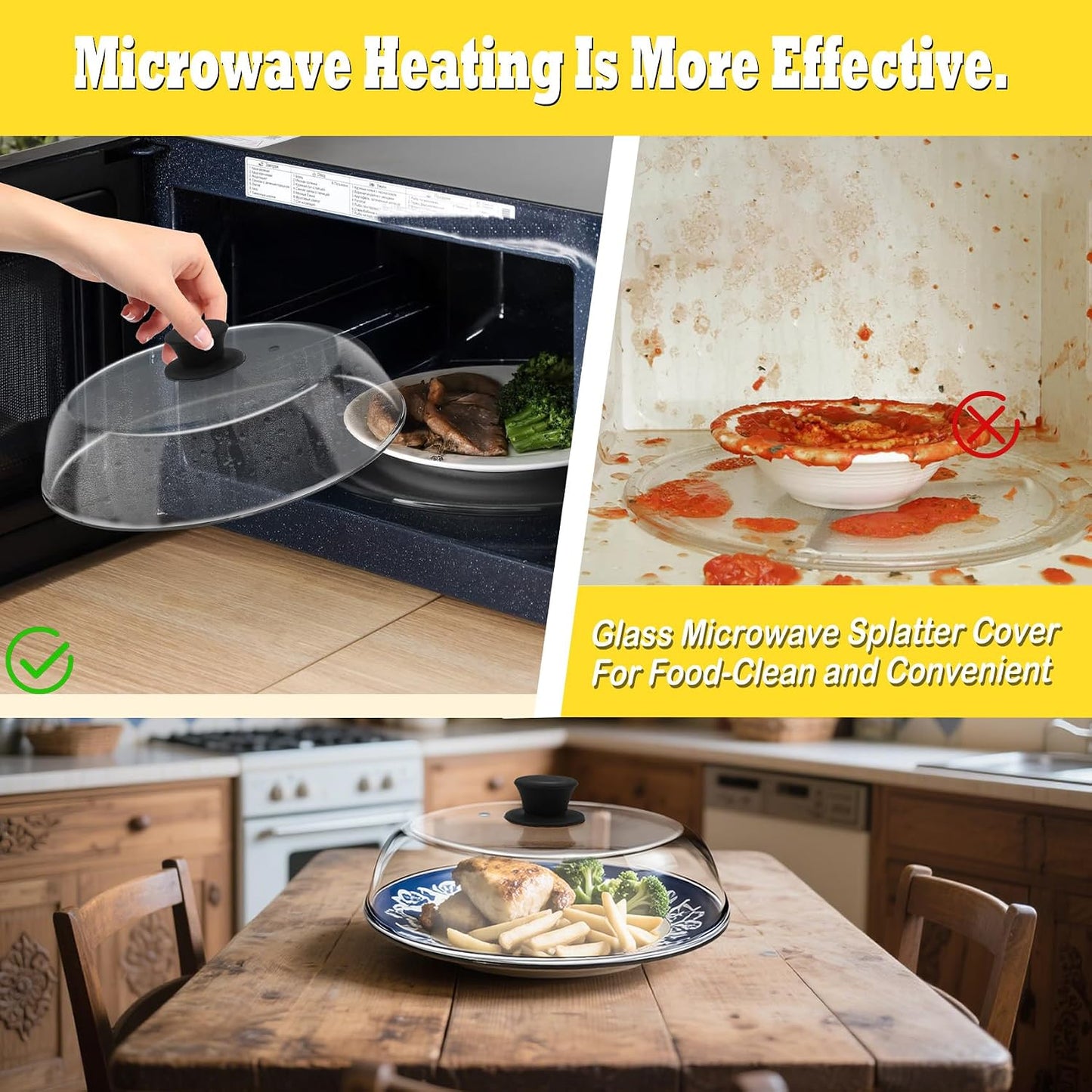 10in Glass Microwave Cover for Food,Glass Microwave Cover,Food Grade | 10in Glass Microwave Cover for Food, Microwave Plate Lid with Vent Holes & Easy-Grip Handle