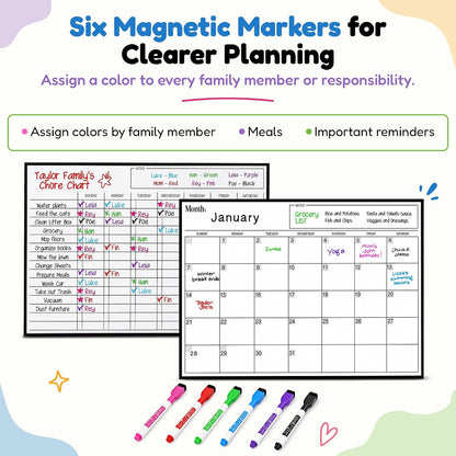 3 Pack Magnetic Dry Erase Calendar for Fridge, 17" x 12" Fridge Planner | Stain-Resistant Magnetic Calendar for Refrigerator with 6 Magnetic Markers & 1 Eraser - Monthly, Weekly & Daily Planner Set
