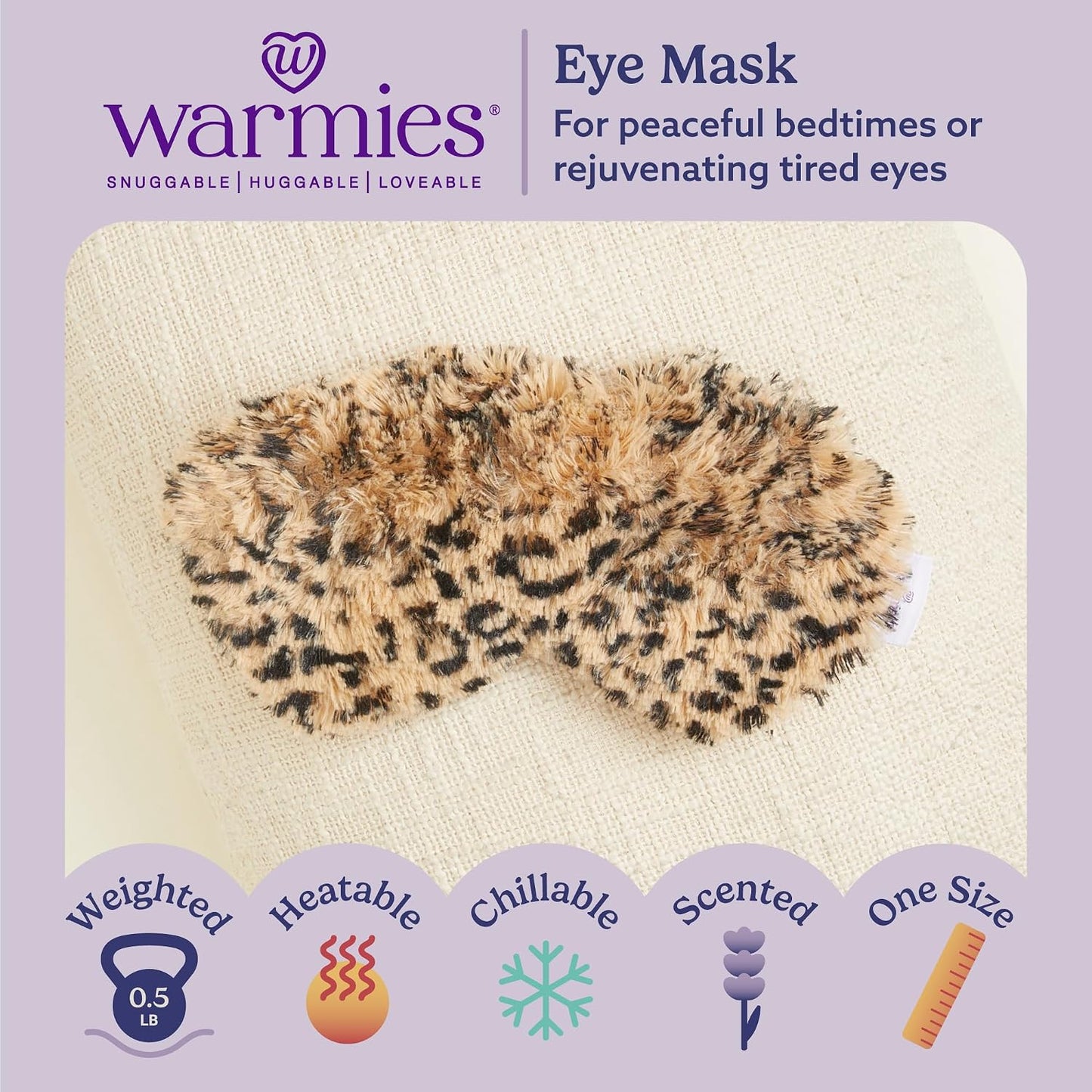warmies Microwavable Eye Mask for Warmth & Comfort - Heating & Cooling Compress for Calming Relaxation - Weighted & Heated Eye Mask with Scented Lavender for Sleeping - Snowy