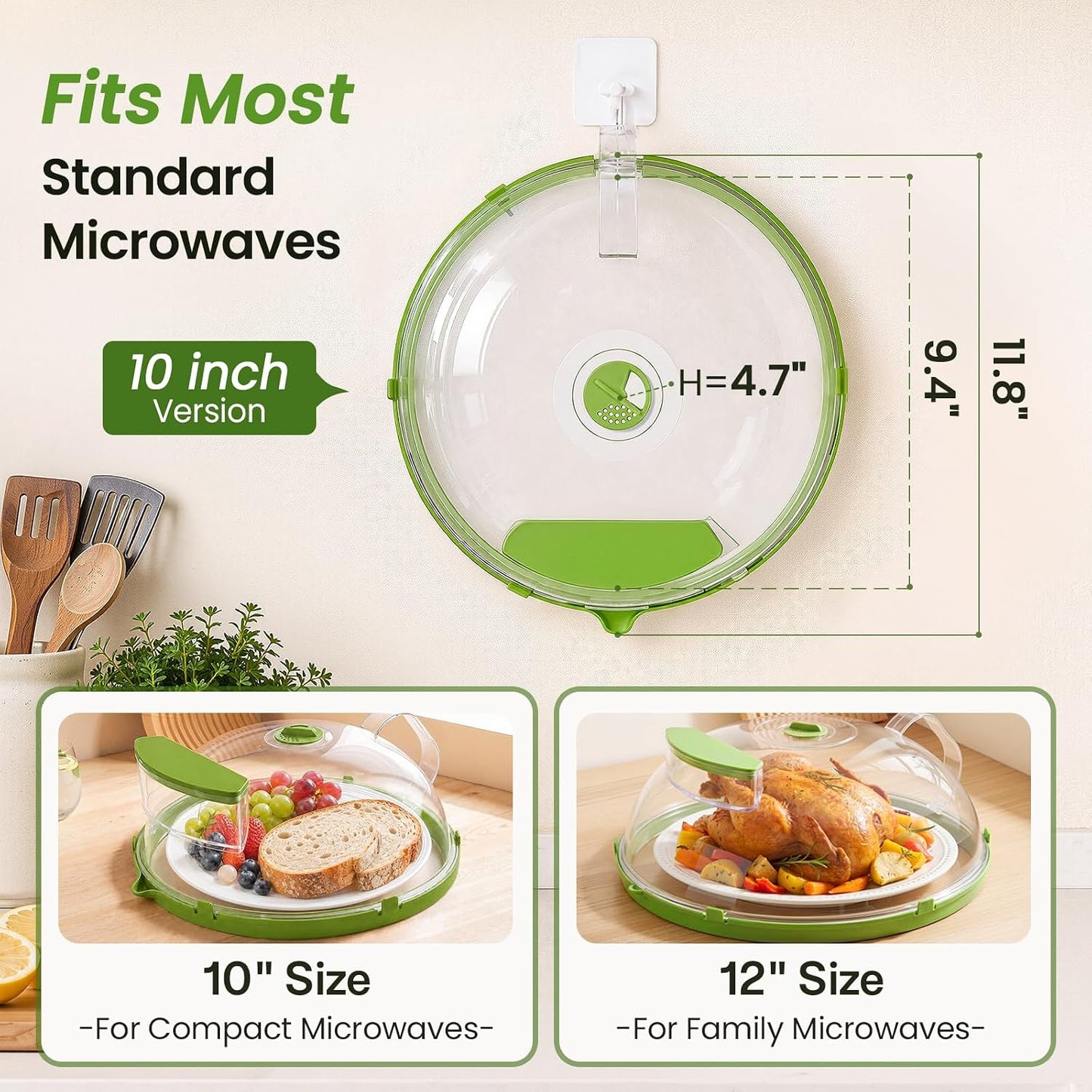 Microwave Splatter Cover for Food with Water Steamer 12inch, Food-Grade | Microwave Splatter Guard, BPA-Free, Microwave-Safe, Rotating Vent, Anti-Scald Handle, with Silicone Trivet and Gap Brush