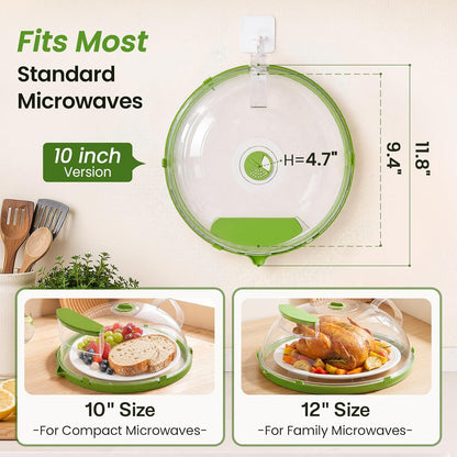 Microwave Splatter Cover for Food with Water Steamer 12inch, Food-Grade | Microwave Splatter Guard, BPA-Free, Microwave-Safe, Rotating Vent, Anti-Scald Handle, with Silicone Trivet and Gap Brush